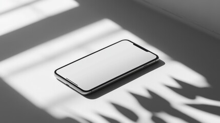 Wall Mural - Blank mockup template of a smartphone on a smooth light gray background, with soft reflections and minimalistic tones.