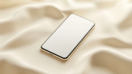 Wall Mural - Blank mockup template of a modern smartphone on a smooth cream background, with soft highlights and minimal shadows.