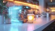 © GOLVR - Coffee Machine Brewing Frothy Drink at Modern Counter, Glowing Details