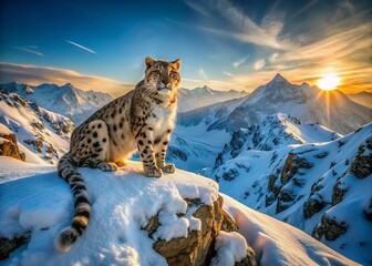 Wall Mural - Majestic Cat in Snowy Winter Landscape - Aerial View