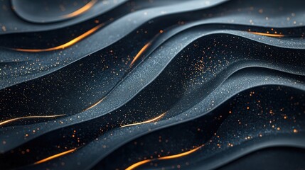 Poster - Abstract dark waves with golden sparkles and fluid motion