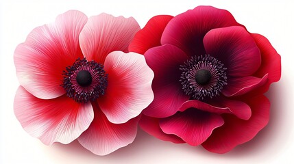 Canvas Print - Elegant Red and Pink Anemones Flowers Botanical Art Design