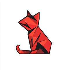 Wall Mural - Red geometric cat sitting. Graphic art for prints and digital design