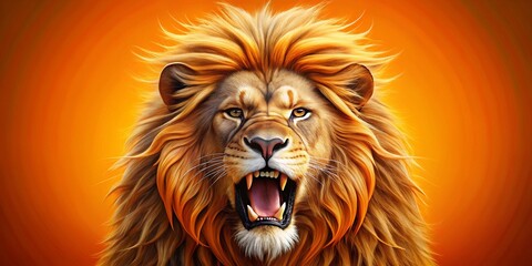 Wall Mural - Majestic Lion Roar: Vibrant Orange Background Stock Photo