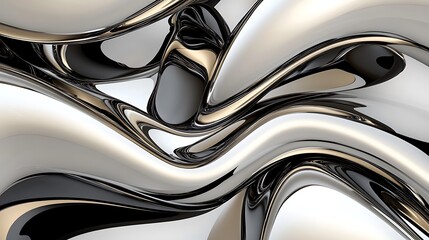Poster - Elegant Liquid Metallic Waves in Clean White Style for Modern Design