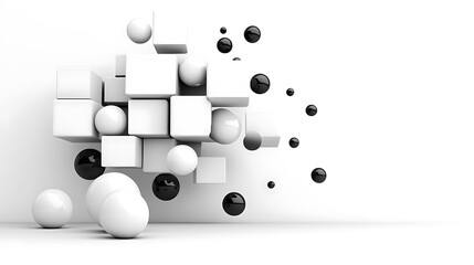 Poster - Minimalist Abstract Composition of Clean White Cubes and Spheres