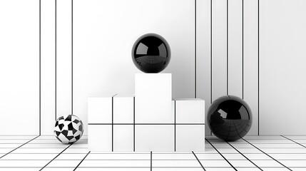Poster - Minimalist Abstract Composition with Black and White Geometric Shapes