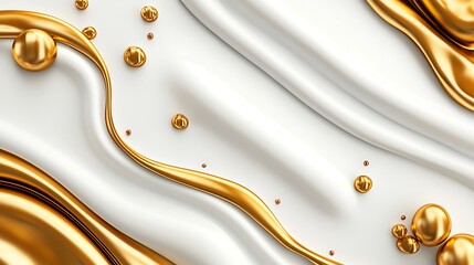 Poster - Surreal Abstract Composition of Clean White and Gold Flowing Textures