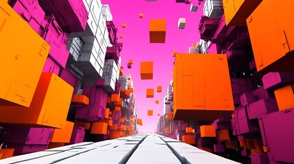 Poster - Abstract Cityscape with Geometric Shapes and Vibrant Colors