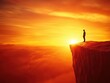 © xbzz - Resilient individual standing tall on cliff at sunset dramatic landscape wide-angle shot emphasizing strength