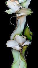 Poster - Abstract floral art, vertical, black background, textile design