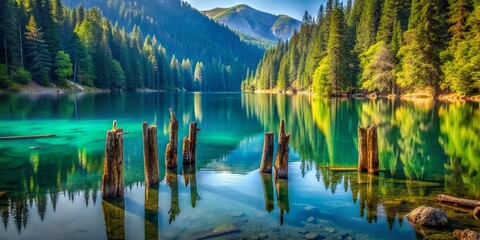 Wall Mural - Majestic Summer View: Lacul Rosu's Still Waters & Submerged Trees