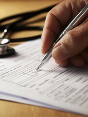 Poster - Filling out a medical form with attention to detail at a healthcare facility. Generative AI