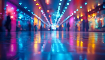 Aufkleber - Vibrant Urban Alleyway with Colorful Neon Lights and Reflections on Wet Floor Capturing the Essence of Nightlife in a Bustling City Environment