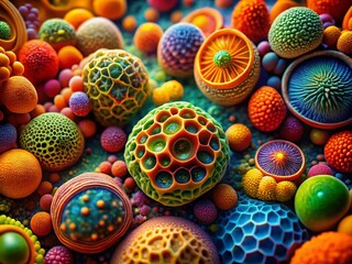 Wall Mural - Microscopic Cellular Interaction: A Close-Up Food Photography Style Image