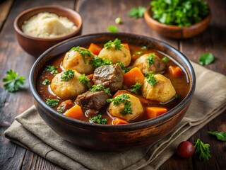 Canvas Print - Minimalist Beef Stew with Dumpling and Parsley Garnish - Stock Photo