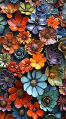 Wall Mural - Colorful paper flowers arranged in vibrant patterns for decoration