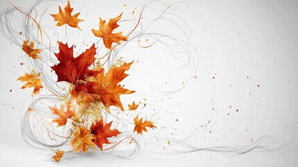 Poster - Swirling autumn leaves design minimalist art indoor decor light background abstract concept