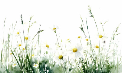 Sticker - Daisies blooming meadow summer field background design