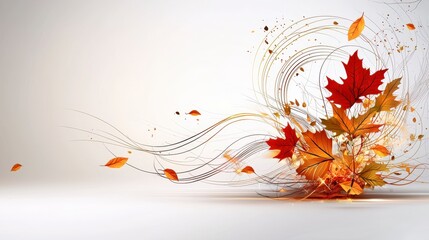 Poster - Autumn leaves swirling in minimalist design nature scene digital art warm colors close-up aesthetic concept