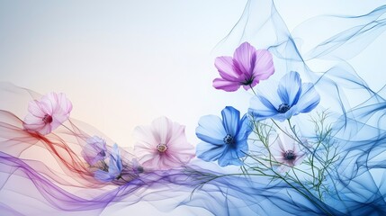 Aufkleber - Pastel-colored flowers in soft focus nature digital art minimalist style aesthetic view serene concept