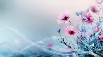 Poster - Pastel flower blooming in tranquil nature scene close-up floral photography soft color palette serene environment