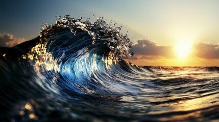 Poster - Ocean waves crashing at sunset beachside serenity nature photography coastal calm wide angle tranquil beauty