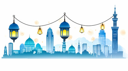 Sticker - Festive Cityscape Ramadan Lanterns Celebration