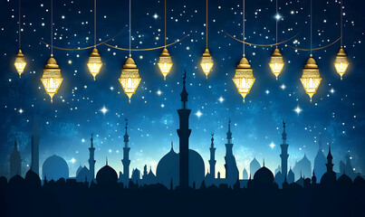 Sticker - Night sky lanterns above mosque city