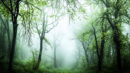 Poster - Mysterious forest canopy exploration enchanted woodland nature photography misty atmosphere high angle serenity concept