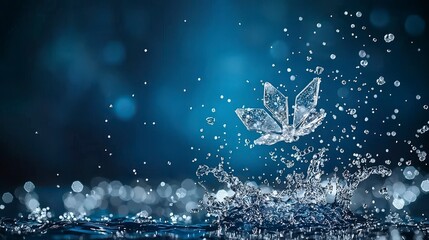Poster - Delicate water splash creating crystal-like petals underwater scene photography tranquil environment close-up view beauty