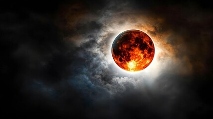 Poster - A subtle abstract solar eclipse in shades of gray with fiery accents celestial event night sky conceptual viewpoint