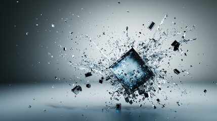 Fototapete - Dynamic explosion of a breaking cube studio setting 3d artwork minimalist environment close-up view abstract concept