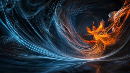 Aufkleber - Dynamic abstract light lines twisting and turning in a dark environment graphic art digital creation creative concept