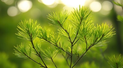 Wall Mural - Vibrant Green Pine Branch in Sunlight