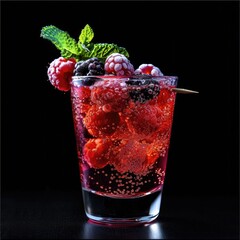 Poster - Berry cocktail with black background.