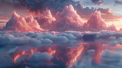 Poster - A magical floating castle glowing with crystal towers under a twilight sky.