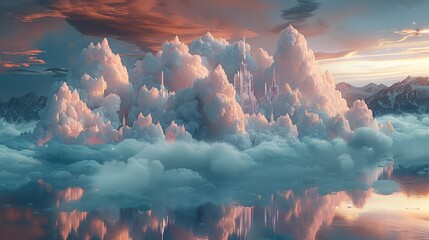 Poster - A magical floating castle glowing with crystal towers under a twilight sky.