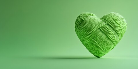 Wall Mural - Heart-shaped yarn in green background. Greenery and environment themed decoration.