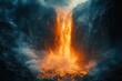 © Vesna - a glowing alien spacecraft plummeting into a churning volcanic crater intense orange magma splashing dramatic lighting smoke tendrils cinematic composition