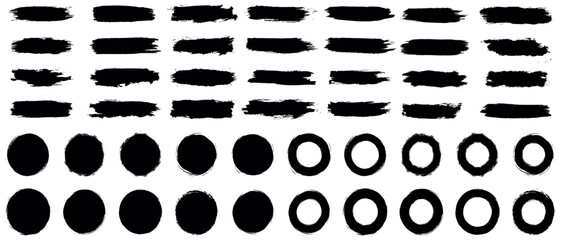 Poster - Black set paint, ink brush, brush strokes, grunge dirty round circles. Grungy brushes collection.  brushes, lines, frames, box, grungy. Hand drawn scribble. Black ink brush art