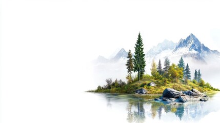 Wall Mural - Scenic View of a Tranquil Mountain Lake Surrounded by Lush Greenery