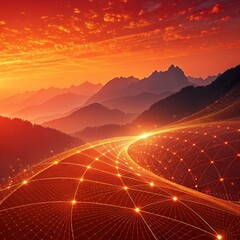 Wall Mural - sunset over the mountains