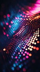 Wall Mural - colorful abstract pattern of glowing dots creating a dynamic wave effect in a digital setting filled