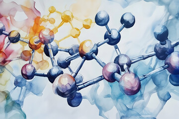 a watercolor rendering of molecular structures, highlighting the elegance of scientific exploration