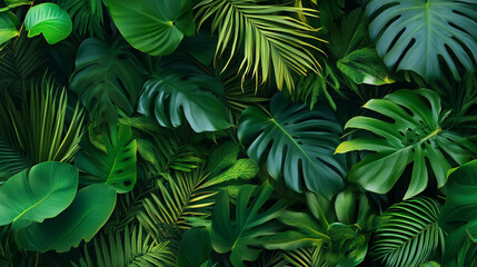 Green tropical monstera leaves texture natural background