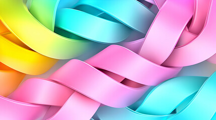 Poster - A colorful arrangement of intertwined ribbons, showcasing vibrant hues of pink, blue, and yellow in a playful, artistic design.