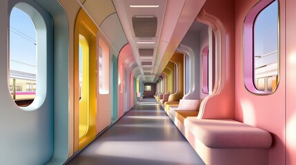 Poster - A vibrant diagram illustrating the process of designing train interiors for diverse needs