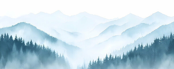 Sticker - Misty Mountain Forest Panorama