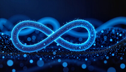 Poster - Infinite blue digit representation with abstract waves, digital concept
